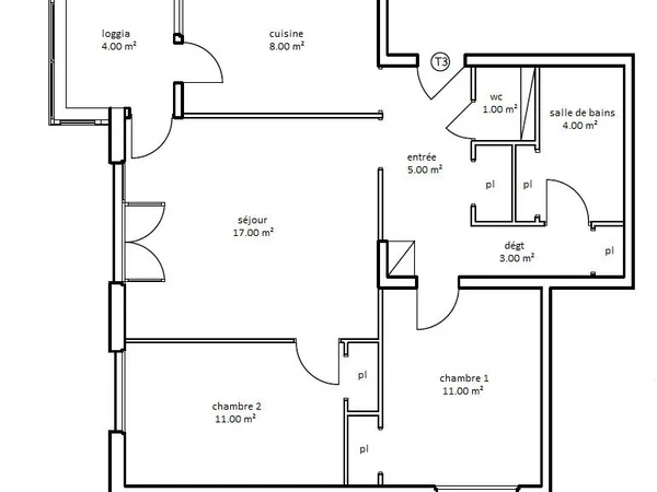 Appartement 3 pièces 61 m² 