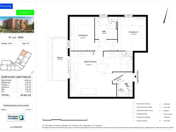 Appartement 3 pièces 64 m² 