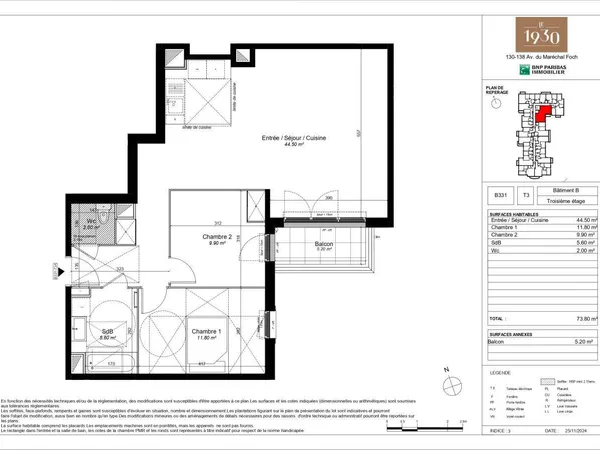 Appartement 3 pièces 74 m² 