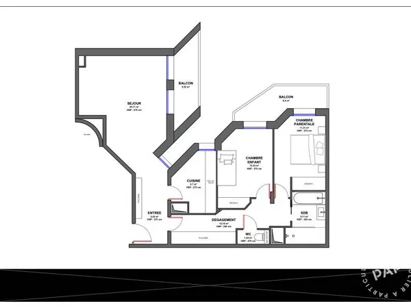 Appartement 3 pièces 79 m² 