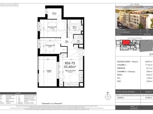 Appartement 3 pièces 55 m² 