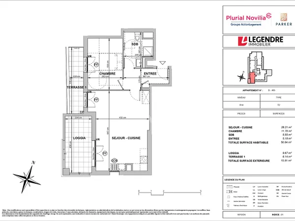 Appartement Chessy 3 pièce(s) 50.64 m2 