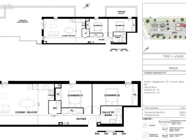 Appartement 3 pièces 73 m² 