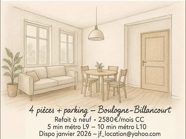 4 pièces + parking à louer à Boulogne Billancourt 