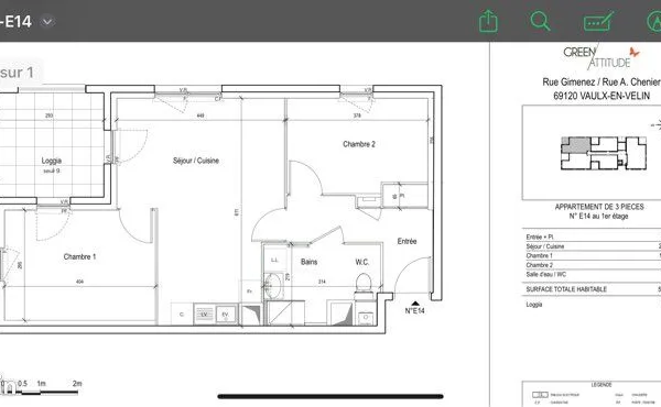 Location T3 - 56m2 - Vaulx en Velin La Soie 
