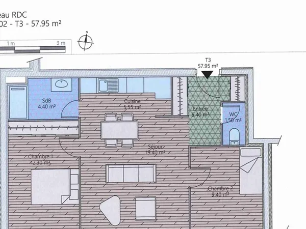Appartement 3 pièces 58 m² 