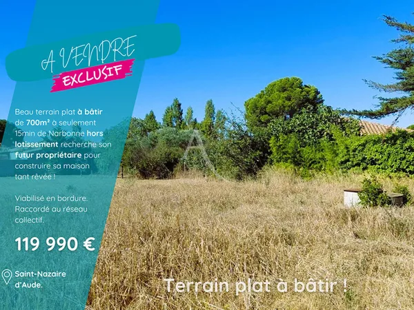TERRAIN A BATIR 700m² - ST NAZAIRE D'AUDE 