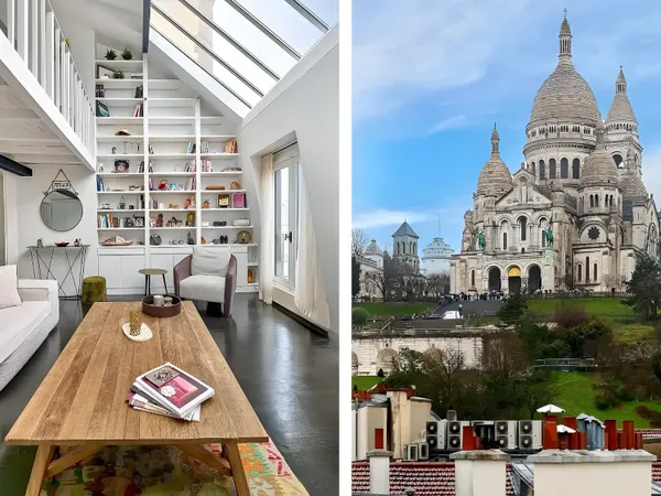 Ancien atelier d'artiste traversant en dernier étage avec vue Sacré Coeur 