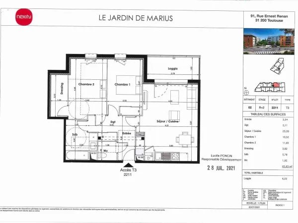 Appartement 3 pièces 65 m² 