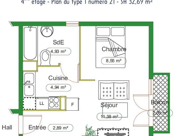 Appartement 1 pièce 33 m² 
