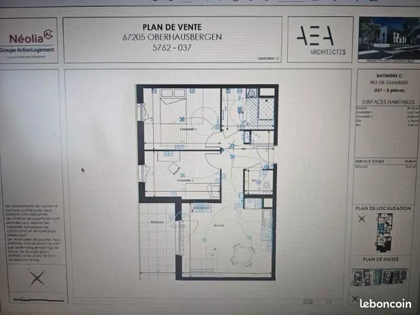 Appartement 3 pièces 61 m² 