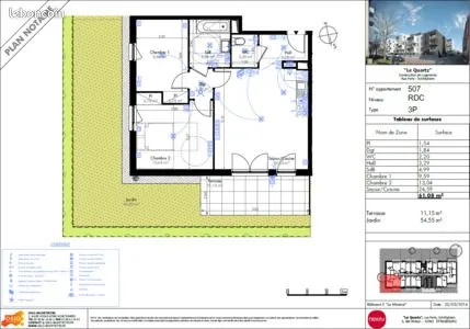 Appartement 3 pièces 61 m² 