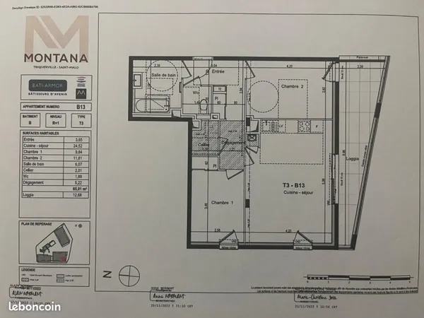 Appartement 3 pièces 65 m² 