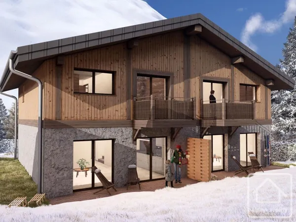 Nouvelle demi-chalet de 3 chambres avec vue sur le Mont-Blanc, garage, jardin, à proximité du 
