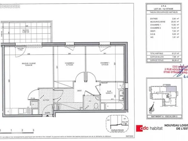 Appartement 3 pièces 62 m² 