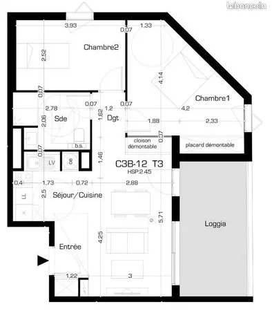 Appartement 3 pièces 58 m² 