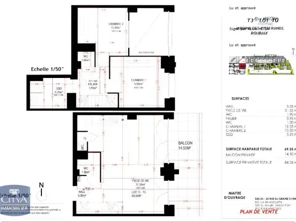 Appartement 3 pièces 70 m² 
