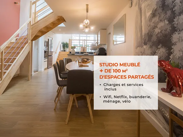 T1 meublé + 106 m2 d'espaces partagés, parc et PARKING 