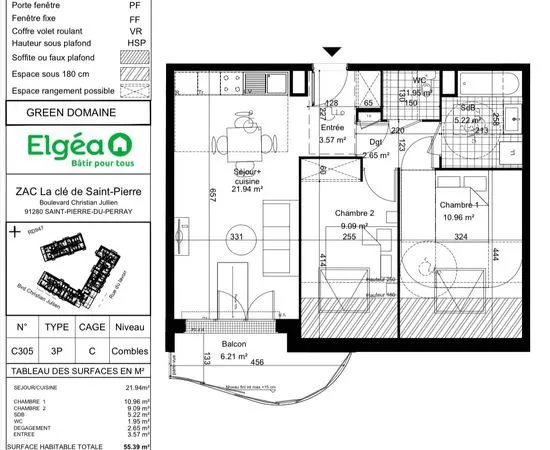 T3 neuf avec balcon + 2 parkings 