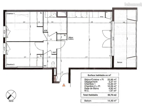 255 000 T3 centre ville 67m2 