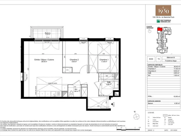 Appartement 3 pièces 64 m² 