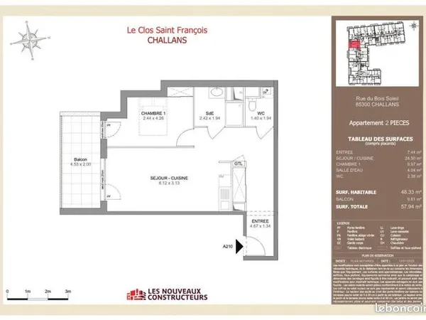 Appartement 2 pièces 48 m² 