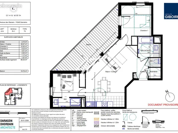 Appartement 3 pièces 66 m² 