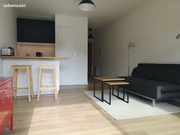 Studio meublé, très bon état, calme, grande terrasse, lumineux, parking couvert 