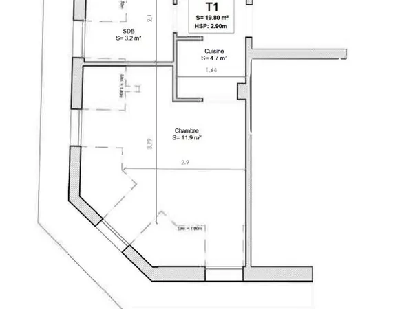 Studio 1 pièce 20 m² 