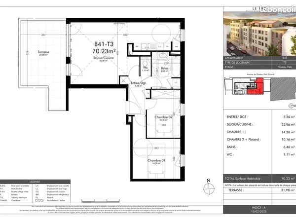 Appartement 3 pièces 70 m² 