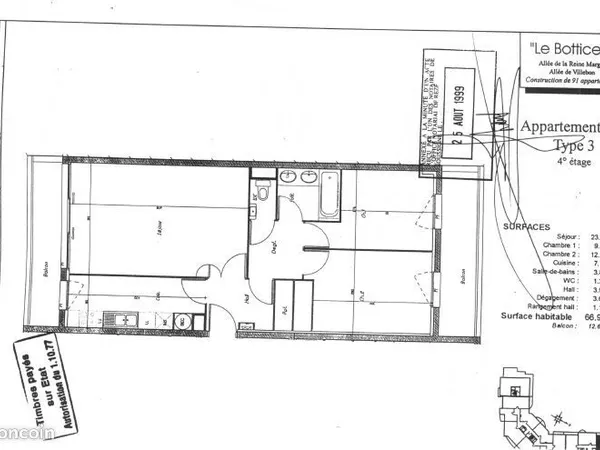 Appartement 3 pièces 66 m² 