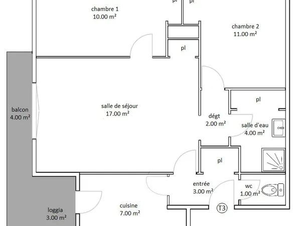 Appartement 3 pièces 59 m² 