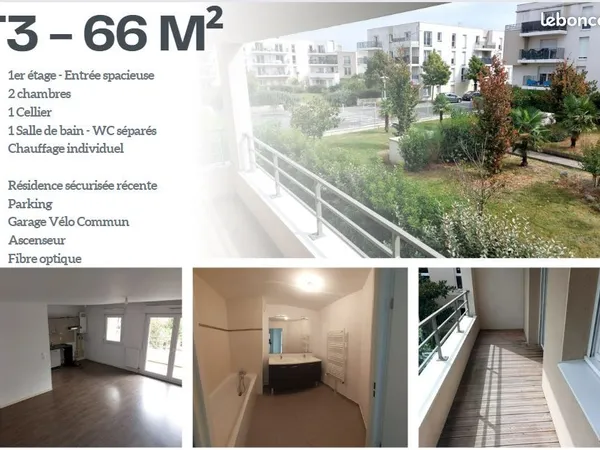 LOCATION Charmant T3 de 66 m² dans résidence récente et sécurisée avec parking 