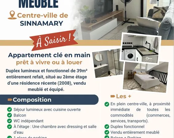 T2 DUPLEX MEUBLÉ - Centre-ville de Sinnamary 