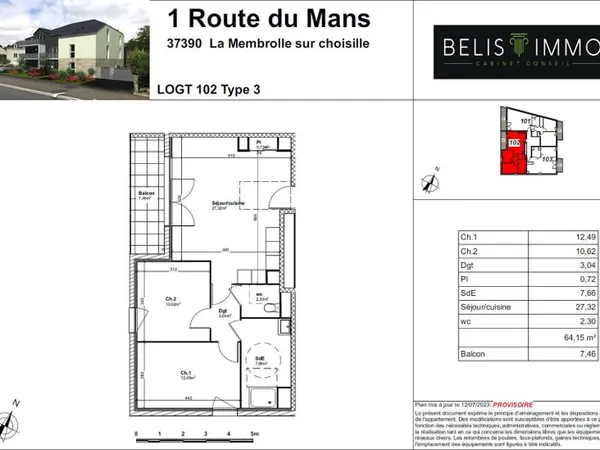 Appartement La Membrolle Sur Choisille 3 pièce(s) 64 m2