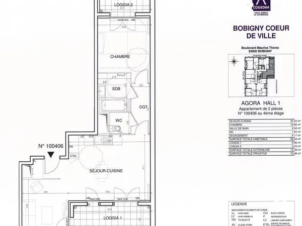 Appartement 2 pièces 58 m² 