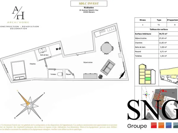 Appartement 1 pièce 45 m² 