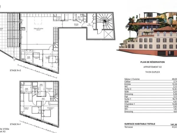 Duplex 4 pièces 141 m² 