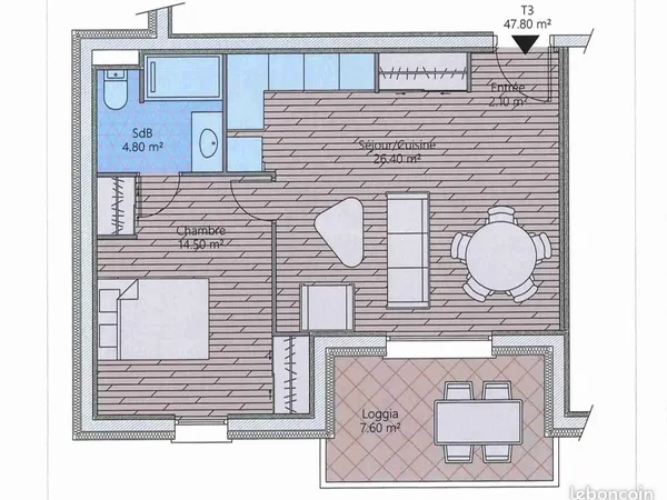 Appartement 2 pièces 47 m² 