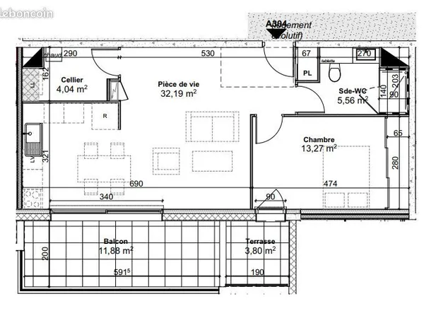 Hauts de Moine - Ribou, grand Type 2 neuf dernier étage 63m² 