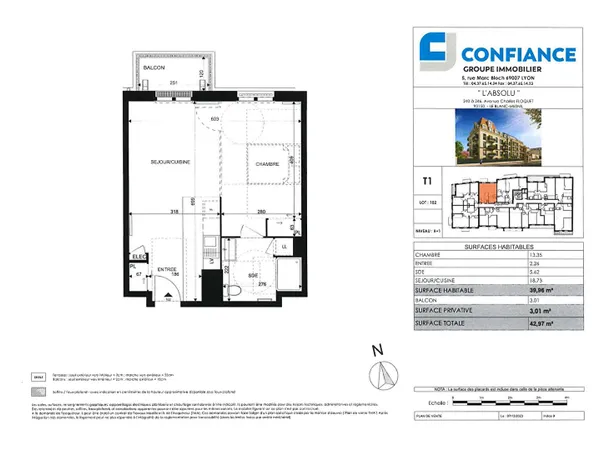 Studio 1 pièce 40 m² 