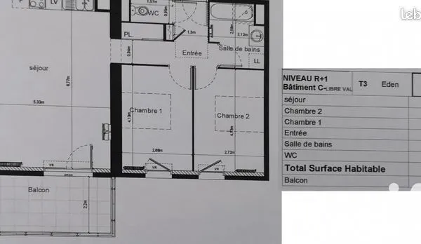 Appartement 3 pièces 71 m² 