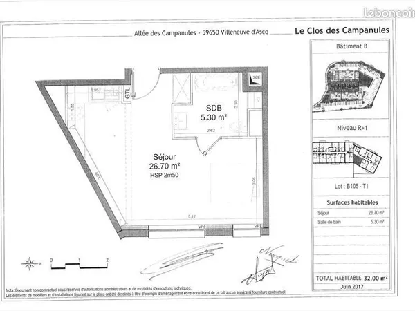 Appartement 1 pièce 32 m² 