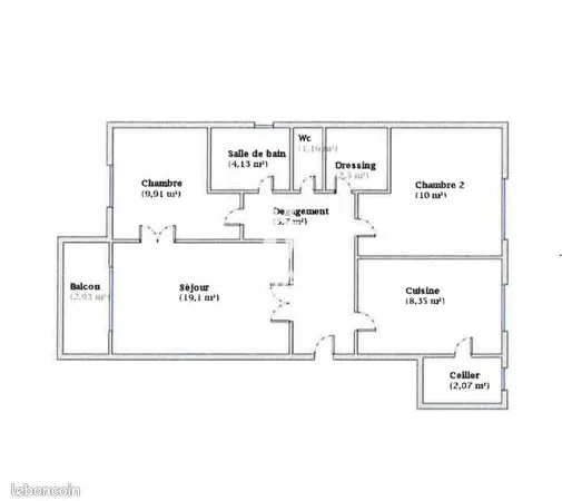 Appartement 3 pièces 63 m² 