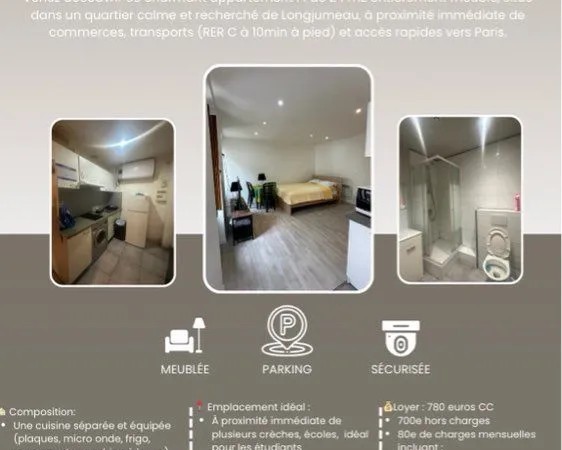 Longjumeau (91160) - À louer : F1 meublé 25 m² + parking 