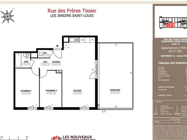 Appartement 3 pièces 61 m² 