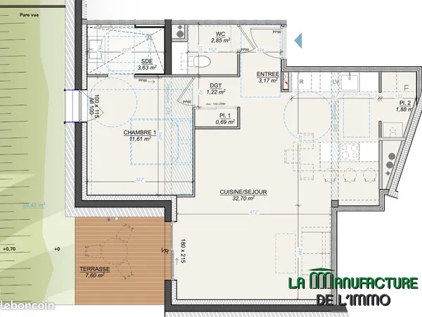 Appartement 2 pièces 58 m² 