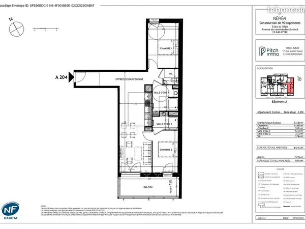 Appartement 3 pièces 64 m² 