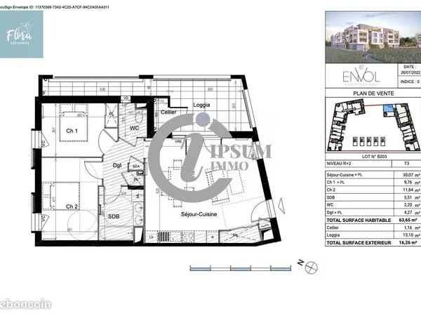 Appartement 3 pièces 64 m² 