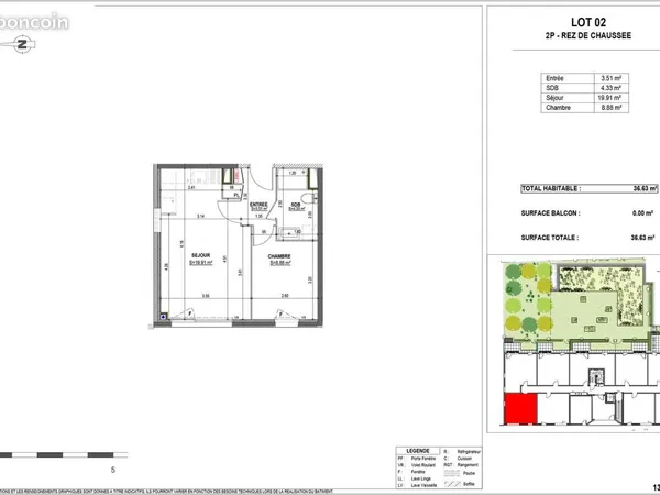 Appartement 2 pièces 36 m² 